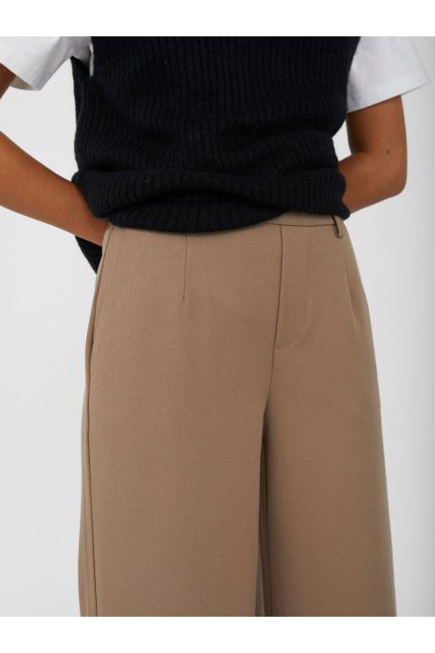 Pantalones OBJECT vestir pernera ancha color topo OBJLISA 23037921
