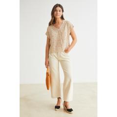 Pantalón eseOese beige tiro alto pernera ancha CHARLIE CROP 110637