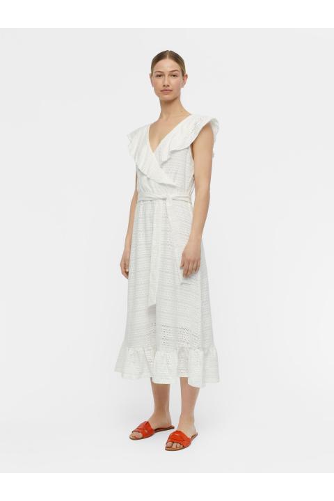 Vestido OBJECT midi blanco volantes microperforado OBJKAMMA 23039029