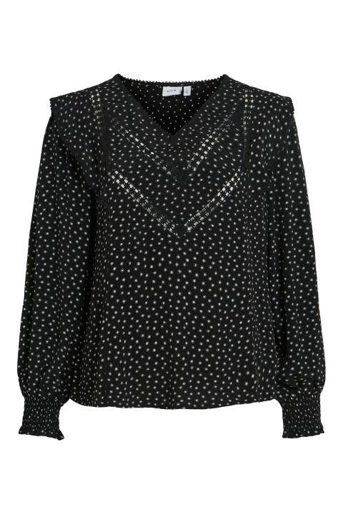 Blusa VILA manga larga encaje negra topitos blancos VIJONNA 14080571