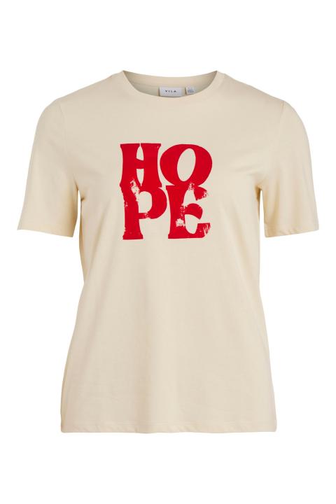 Camiseta VILA manga corta beige texto HOPE rojo VIBRAVE 14085334