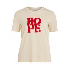 Camiseta VILA manga corta beige texto HOPE rojo VIBRAVE 14085334