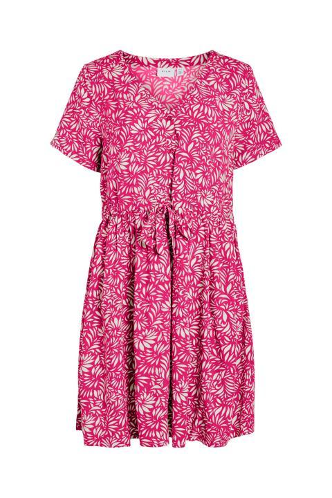 Vestido VILA corto escote pico botones manga corta floral fucsia VILISE JEAN 14086399