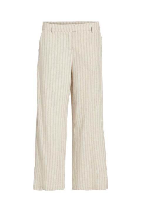 Pantalón VILA tiro medio ancho recto beige rayas tobillero VILIPA 14086562