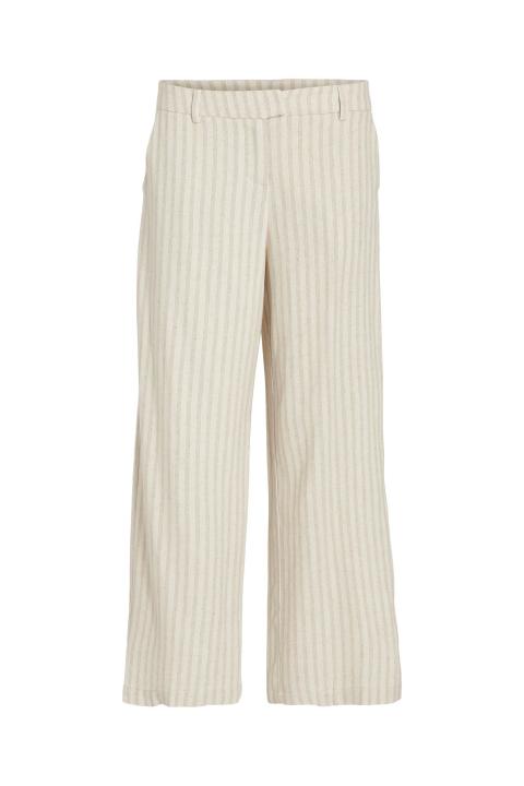 Pantalón VILA tiro medio ancho recto beige rayas tobillero VILIPA 14086562