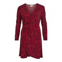 Vestido VILA corto cruzado detalle drapeado animal print rojo remolacha VIGLENDA 14090285
