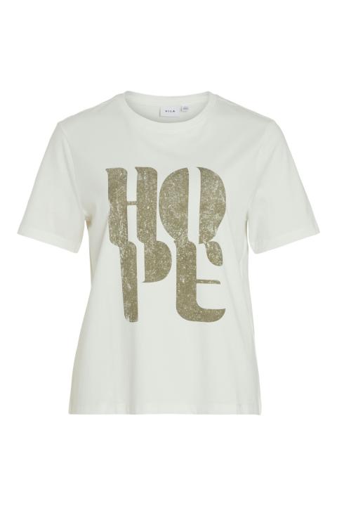 Camiseta VILA Blanca Manga Corta Texto "HOPE" Verde Kaki VISYBIL 14093623