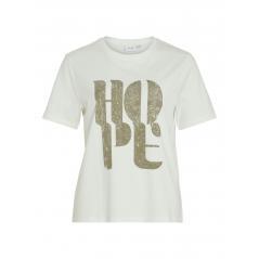 Camiseta VILA Blanca Manga Corta Texto "HOPE" Verde Kaki VISYBIL 14093623