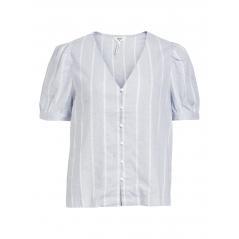 Camisa OBJECT Escote en V Manga Corta Abullonada Lino&Viscosa Azul Listas Blancas OBJLINNE 23044259